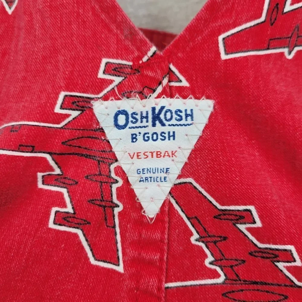 Oshkosh Vintage Vestbak Red Airplane Print Overalls Size 7